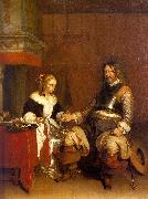 Gerard Ter Borch Soldier Offering a Young Woman Coins France oil painting reproduction
